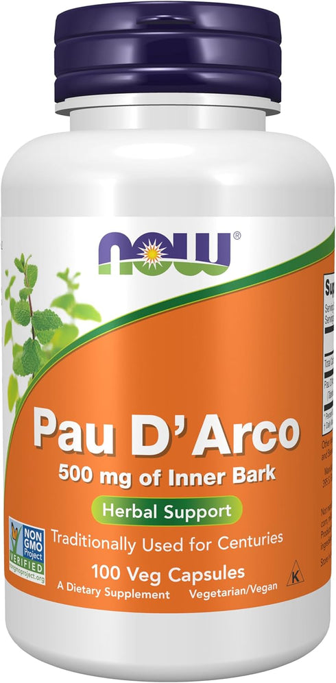 NOW Supplements, Pau D'Arco (Tabebuia heptaphylla) 500 mg, Herbal Support, 100 Veg Capsules...