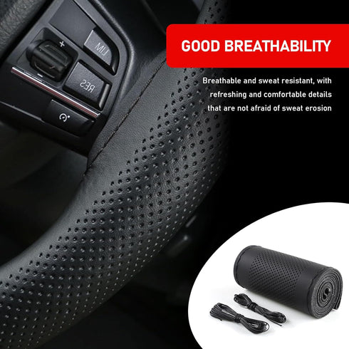 Pack-1 Car Steering Wheel Cover, 14.9" Leather Anti-Scratch Protective Cover for All Seasons, Breathable Non-Slip Easy-to-Hold Cover with DIY Wiri...