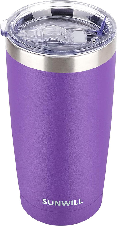 SUNWILL Travel Coffee Tumbler 20 oz, Insulated Mug with Lid, Stainless Steel Cup for Hot and Cold Drinks, Powder Coated Purple...