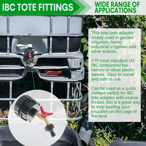 IBC Tote Fittings - 275-330 Gallon IBC Tote Adapter,IBC Tote Tank Adapter 2.44" Fine Thread IBC Tote Valve & Lead-Free Brass Hose Faucet Valve and...