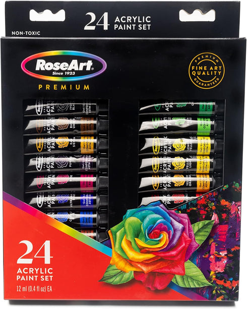 RoseArt Premium Paint Set – 24 Count Acrylic Paints for Canvas, Wood, Ceramic and Fabrics – Craft Painting Supplies for Casual to Professional Art...