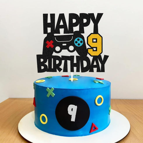 Happy 9th Birthday Cake Topper Game Controller 9s Cake Decoration Level 9s Unlocked Cake Decor Video Play Game Movie Theme Boys Girls Men Women Bd...