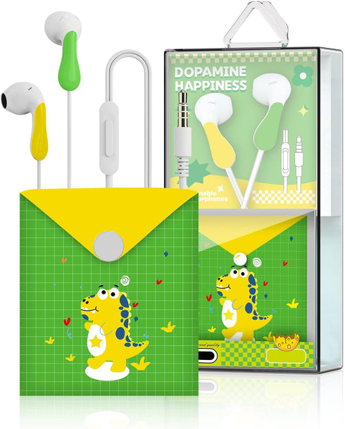 QearFun Dinosaur Style Earbuds for Kids in-Ear Headphones,Wired Heavy Bass Headphones,Earphone with Microphone Noise Isolating,Gifts for School Gi...