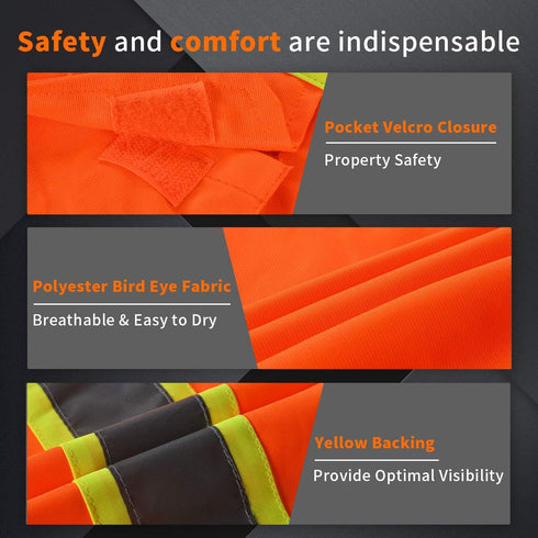 High Visibility Safety Vest with Pockets, Mic Tab, Reflective Strips and Zipper, ANSI/ISEA Standards,Oange,M...