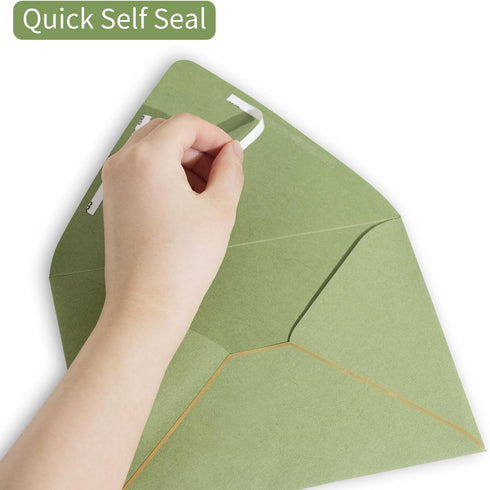 A7 sage green Envelopes 5 x 7 With Gold Border,- 25 Pack,For 5x7 Cards| Quick Self Seal| for Weddings, Invitations, Photos, Graduation, Baby Showe...