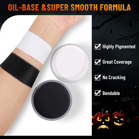 BOBISUKA Halloween Black and White Face Body Paint Oil Based Face Painting Kit for Adult Non Toxic Large Capacity Facepaint for Cosplay Clown Skel...
