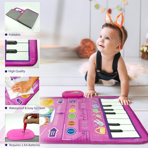 Baby Musical Toys Piano Mat & Drum Set 2 in 1 Music Floor Play Mat, Musical Mat Educational Birthday Gifts Babies Musical Toys for Toddlers...