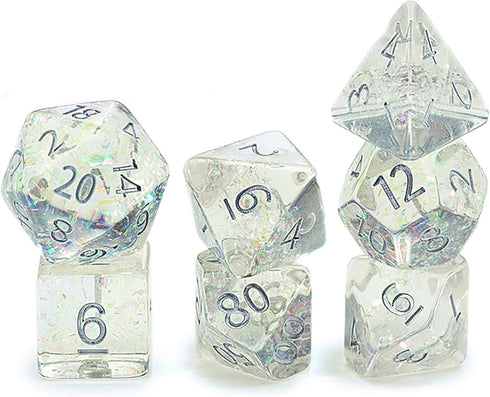 Gate Keeper Games and Dice: Holographic Dice: Unicorn - 7pc Set, Transparent, Holographic Glitter Swirl, 7 Resin Dice for Role Playing Games...