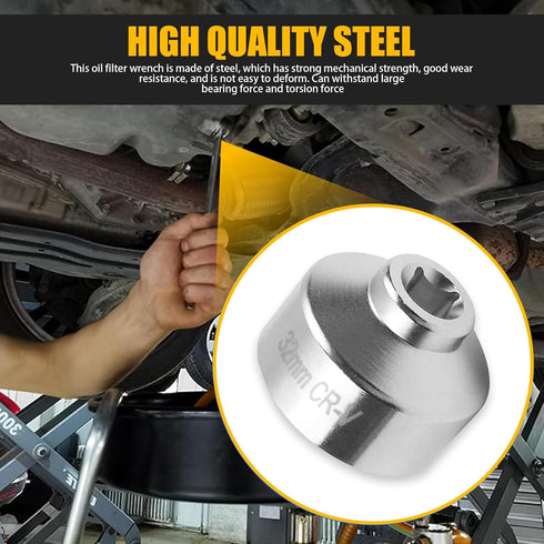 Pack-1 Car Oil Filter Wrench, 6-point 3/8" Low-profile Drive Oil Pan Filter Special Socket Wrench, for 32mm Oil Filter Cap, Universal Oil Pan Disa...