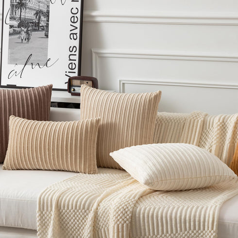 Kevin Textile Throw Pillow Covers Soft Corduroy Decorative Set of 2 Boho Striped Pillow Covers Pillowcases Farmhouse Home Decor for Couch Bed Sofa...