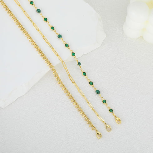 Gold Ankle Bracelets for Women, 14K Gold Anklets for Women Waterproof Figaro Paperclip Link Gold Anklet Set with Pink Stones Green Beads Adjustabl...