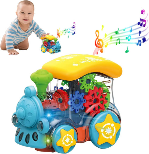 Baby Musical Toys Crawling Train: Tummy Time Interactive Learning Development Crawl Toy with LED Light Up for Boys Girls Automatically Avoid Obsta...