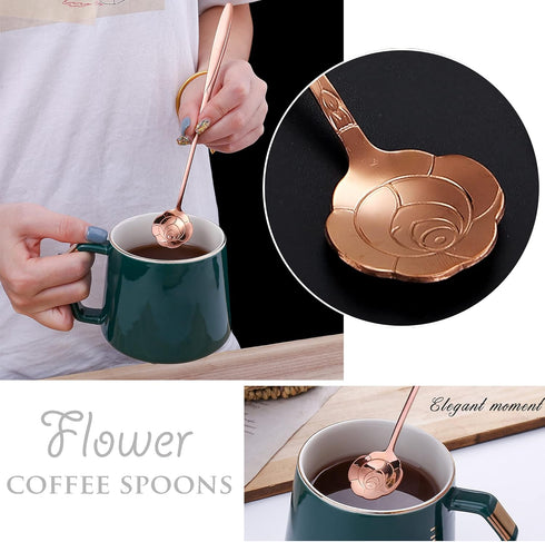 9 Pcs Flower Spoon Coffee Teaspoon Set, ESRISE Stainless Steel Tea Spoon essert Spoon, Cute Demitasse Scoop for Stirring Drink Mixing Milkshake Ja...