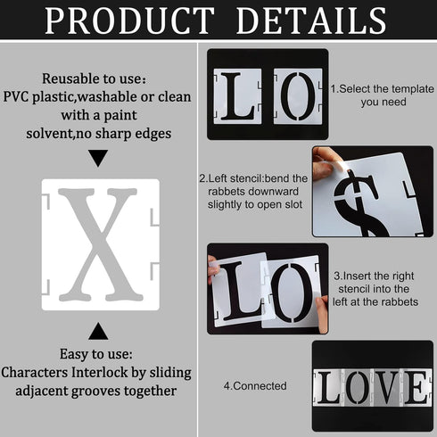 3 Inch Letter Stencils Symbol Numbers Craft Stencils for Painting on Wood, 43 Pcs Reusable Alphabet Templates Interlocking Stencil Kit for Wall Fa...
