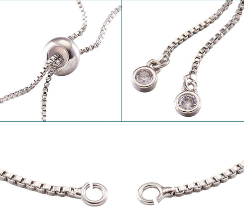 FASHEWELRY 20 Strands Adjustable Brass Bracelet Slider Extender Chains with Rhinestone Ends 4.72-4.96 Inch Real Platinum Plated for DIY Jewelry Ma...