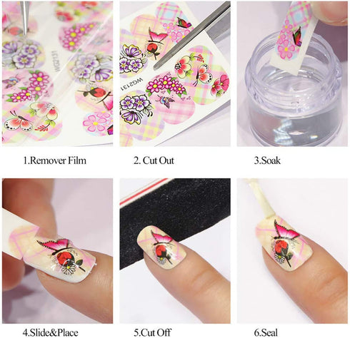 12 Sheets Rabbit Nail Stickers Animal Water Transfer Nail Decals Holographic Art Sticker Decal Rabbit Butterfly Flower Nail Art Design for Women G...