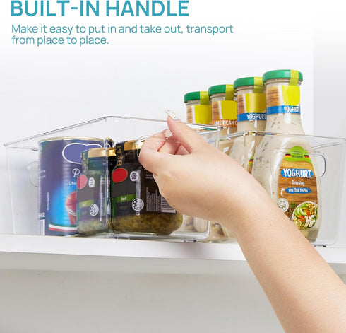 Vtopmart Clear Plastic Pantry Organizer Bins, 6 PCS Food Storage Bins with Handle for Refrigerator, Fridge, Cabinet, Kitchen, Countertops, Cupboar...