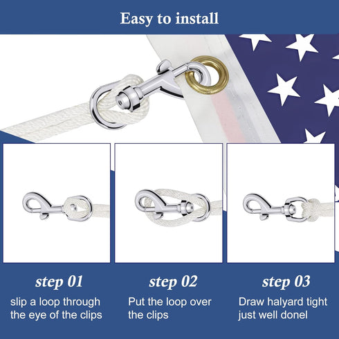 NQ Flag Pole Rope Line Kit-50FT x 1/4"Diameter Nylon Flag Pole Halyard Rope with 4 Pcs Swivel Snap Clips Hooks Fits Flagpole Up to 25FT, Outdoor F...
