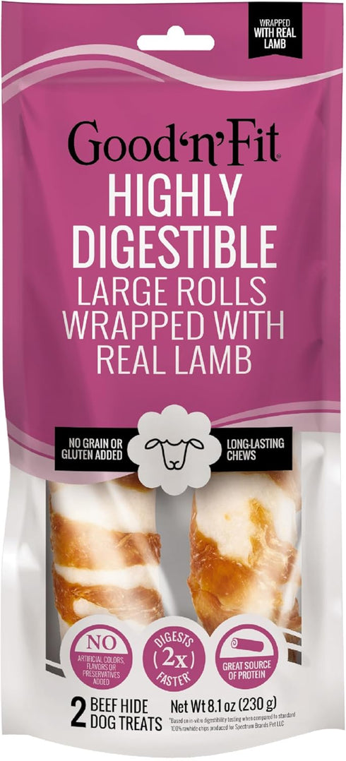 Good ‘n’ Fit Rolls Made with Real Lamb, 2 Large Rolls, Treat Your Dog to Long-Lasting and Highly Digestible Rawhide Chews...
