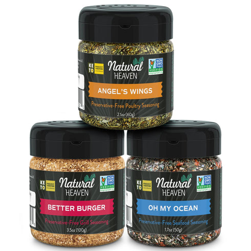 Natural Heaven Seasoning Protein Pack, Hamburger Meat Grill Seasoning (3.5 Oz), Chicken Seasoning (2.1 Oz), Salmon Seasoning (1.7 Oz) for Cooking ...