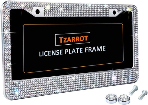 White Rhinestone Bling License Plate Frame for Women, Metal Rust-Proof Car Plate Frame Cute Bling Car Accessories for Women Girls (1)...