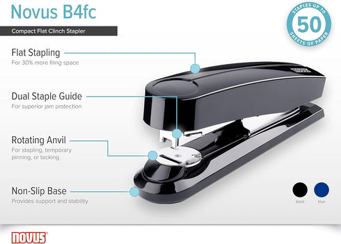 Novus B4fc Compact Flat Clinch Stapler, 50 Sheet Capacity, German Engineered, Staple|Pin|Tack, Steel Drive, 25 Yr. Warranty (Blue)...