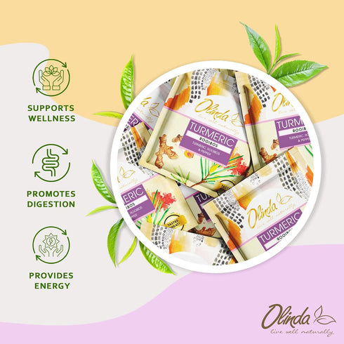 Olinda Turmeric Rooibos Tea Herbal Tea Caffeine Free Organic Pepper Tea Bags Antioxidant Rich 100% Natural Tea Brew Hot or Cold, 28 Tea Bags - Pac...