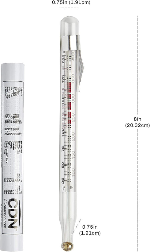 CDN Candy & Deep Fry Thermometer | 8" Durable Lab Glass | Non-Mercuric, Dual-Scale | 75–400°F Range | For Candy Stages, Deep Frying, Oil, Jelly, S...