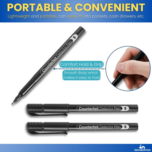1InTheOffice Counterfeit Bill Detector Pen, Fake Money Marker Detector, (12 Pack) Counterfeit Pen...