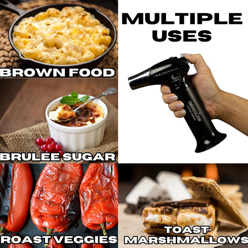 Blow Butane Cooking Torch, Ligther with Safety Lock and Adjustable Flame for BBQ, Baking, Brulee, DIY, Creme and Deserts | Viewing window for accu...