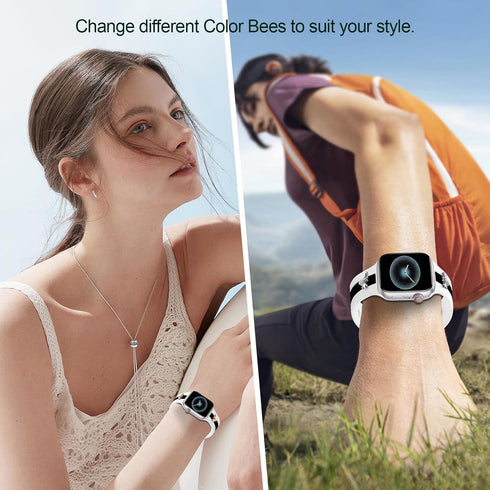 Silicone Band for Apple Watch Band 38mm 40mm 41mm Rosegold with 2 Pairs of Bee Charms Decor, Designer Sport Strap for Silver iwatch Bands Series 9...