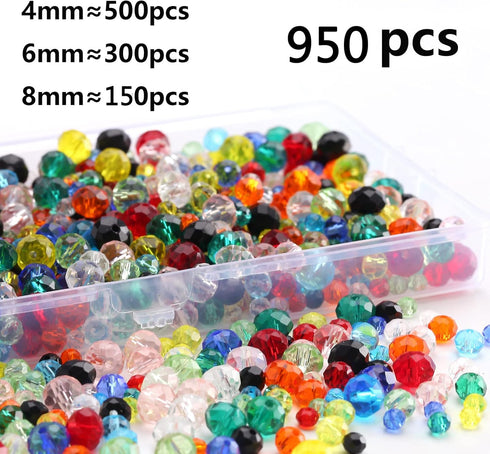 DAHI 950pcs Crystal Beads for Jewelry Making Glass Beads Faceted Crystal Glass Beads for DIY Craft Bracelets, Necklace Jewelry Making (color 4/6/8...