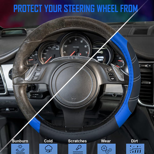 CAR PASS Line Rider Microfiber Leather Sporty Steering Wheel Cover Universal Fits for 95% Truck,SUV,Cars,14.5-15inch Anti-Slip Safety Comfortable ...