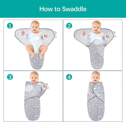 Biloban Baby Swaddle for Boy Girls, Baby Swaddles 3-6 Months, Swaddle Blanket Cotton, Newborn Swaddle, Newborn Essentials, Lovely Grey Print, 2 Pa...