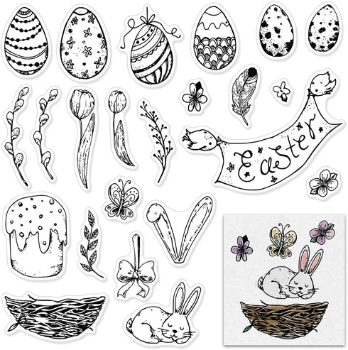 Hying Easter Eggs Clear Stamps for Card Making and Photo Album Decorations, Easter Rabbit Stamps Easter Words Rubber Stamps Seal for Crafting DIY ...