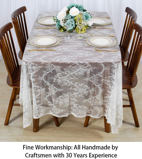 ShinyBeauty Lace-Tablecloth-Rectangular 60x120-Inch Lace Table Cloth 2 Pack Floral Lace Tablecloth White Vintage Table Cover Floral Overlay Tablec...
