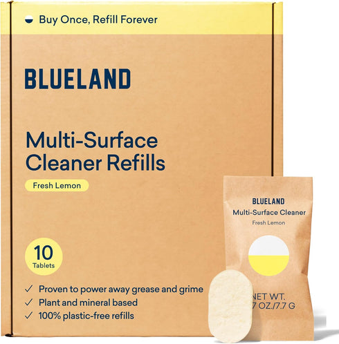 BLUELAND Multi-surface All Purpose Cleaner | Refill Tablet 10 Pack | Eco Friendly Product & Cleaning Supplies - Fresh Lemon Scent | Makes 10 x 24 ...