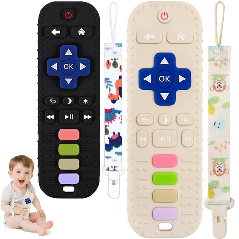 2 Pack Silicone Baby Teething Toys,baby Remote Control Toy,Remote Teether for Babies 3-24 Months,Baby Remote Teething Toys,Teething Relief Toys 6-...