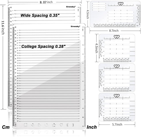 Straight Line Stencil Templates and Envelope Addressing Guide Stencil Set of 6,Line Drawing Stencil Lettering Guide,College Ruled 9/32" and 0.35" ...