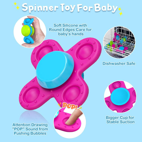 Suction Cup Spinner Toys for 1 Year Old Boy Girl, 3PCS Spinning Toys for Toddlers 1-3,Sensory Toys Bath Toys Travel Toys for Babies 10-12 Months,F...