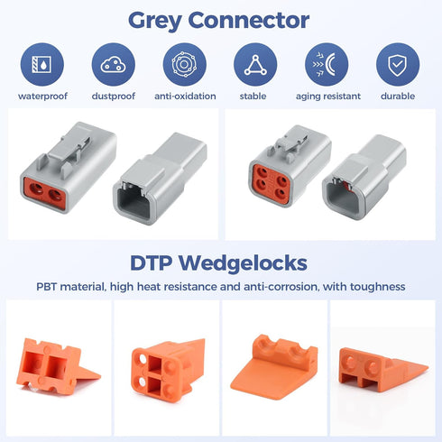 32 PCS Deutsch DTP Connector Kit 2 Pin Automotive Waterproof Connectors 4 sets with Size 12 Stamped Contacts Gauge 14-12 AWG Wire Size,25A...