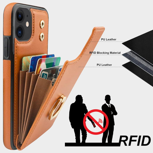 Folosu Compatible with iPhone 11 Case Wallet with Card Holder, 360°Rotation Finger Ring Holder Kickstand Protective RFID Blocking PU Leather Doubl...
