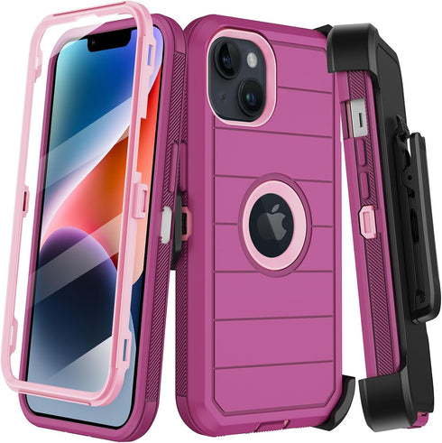 for iPhone 14 Plus Case with Belt Clip Holster,Built-in Screen Protector,Heavy Duty Shockproof Drop Protection Military Grade Rugged Phone Cover w...