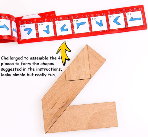 Wood T Shape Puzzle, 4 Pieces Brain Teaser Toy for Kids & Adults, Advanced Level, Great Gift & Party Favor, Includes Paper Instructions...