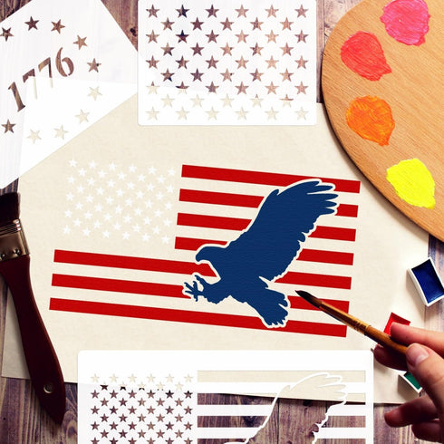 American Flag Stencil, 50 Star Stencils 13 Stars 1776 Templates for American Flag Wood Burning Spray Painting Drawing Craft Projects (Small)...