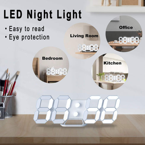 EDUP HOME 3D LED Digital Wall Clock/Desk Alarm Clock with Remote Control for Kitchen Bedroom Office, 9.7" LED Night Light Decor Clock Adjust Brigh...