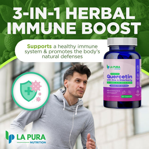 LaPura Advanced Quercetin 1000mg Elderberry 200mg Zinc 30mg Supplement 120 Capsules – Non-GMO 3-in-1 Herbal Blend for Immune Boost and Joint Suppo...