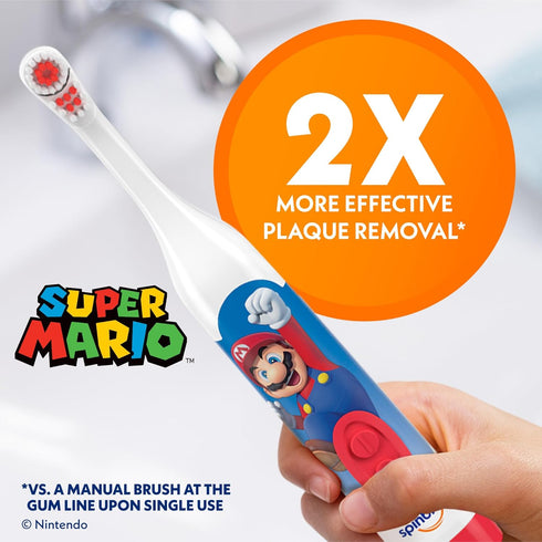Spinbrush Super Mario Kid’s Electric Battery Toothbrush, Soft, 1 ct, Character May Vary...