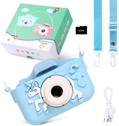 Kids Camera, Kids Selfie Camera with Unicorn Silicone Cover, Digital Camera with Photo Stickers and Puzzle Games, Boys and Girls Gifts, with 32GB ...