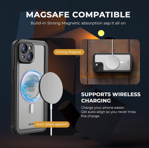 MOTIVE Waterproof Case for iPhone 15, Built-in Screen Protector, Seamless MagSafe Compatibility, Dustproof Shield, Shockproof, Complete 360° Water...
